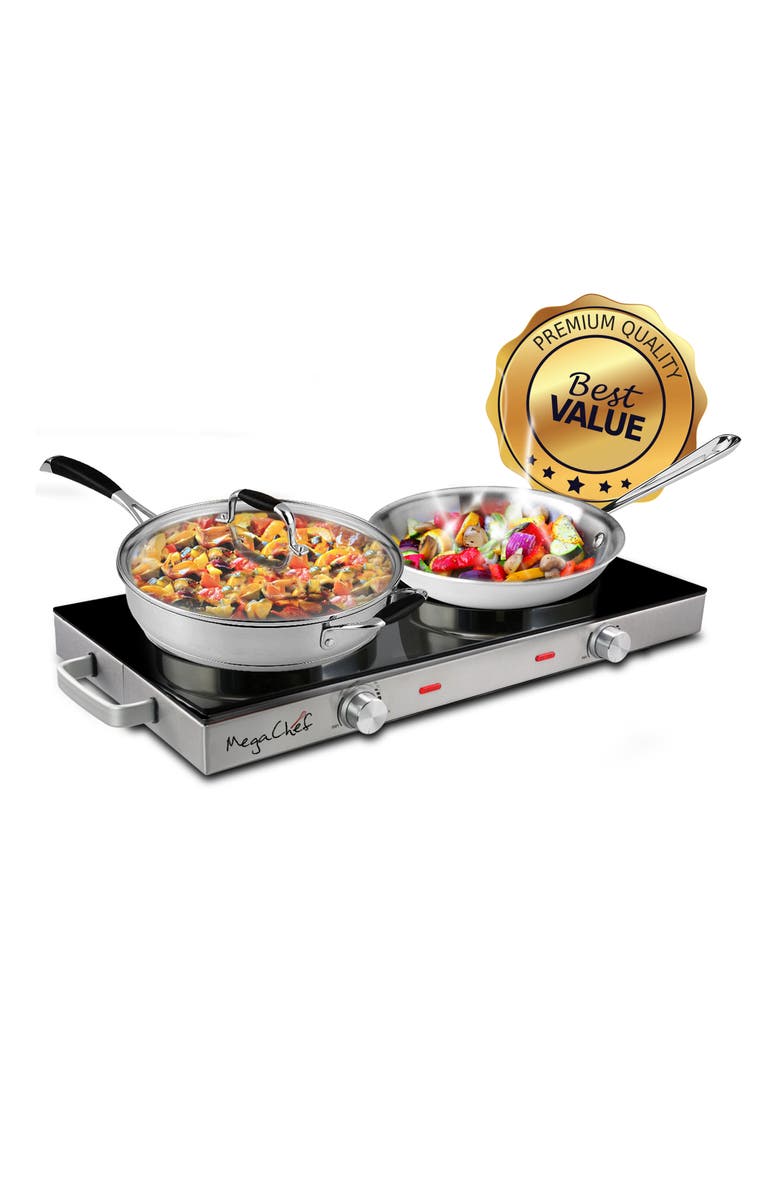 Megachef Ceramic Infrared Double Electric Cooktop, Alternate, color, Black