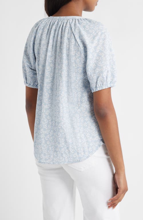 Bobeau Print Puff Sleeve Button-up Top