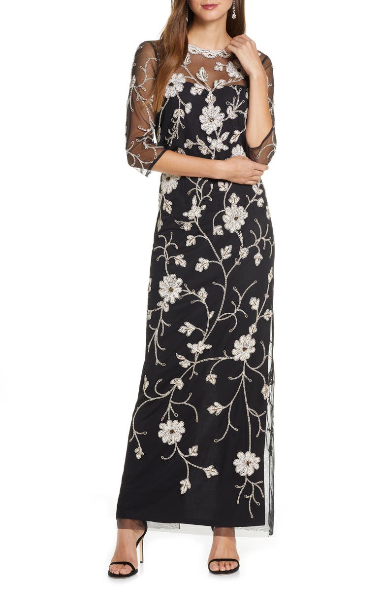 JS Collections Beaded & Embroidered Column Gown, Main, color,