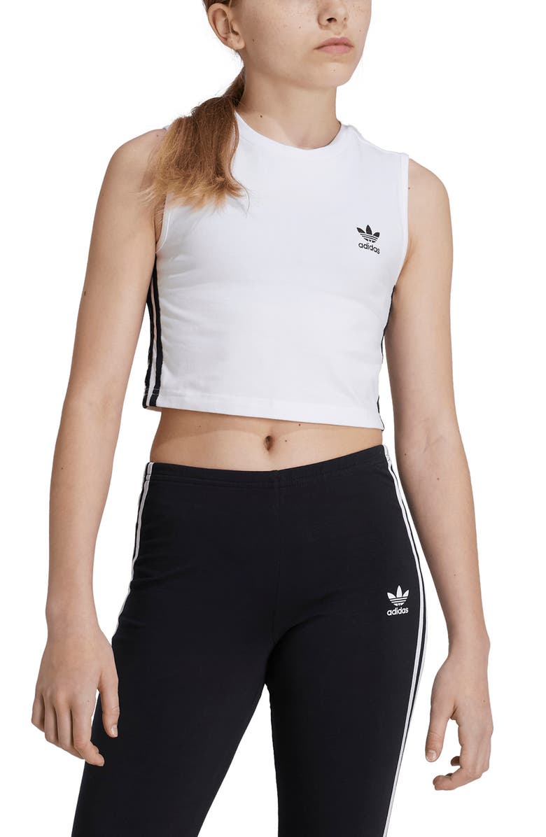 adidas Kids' 3-Stripes Crop Tank, Alternate, color, 