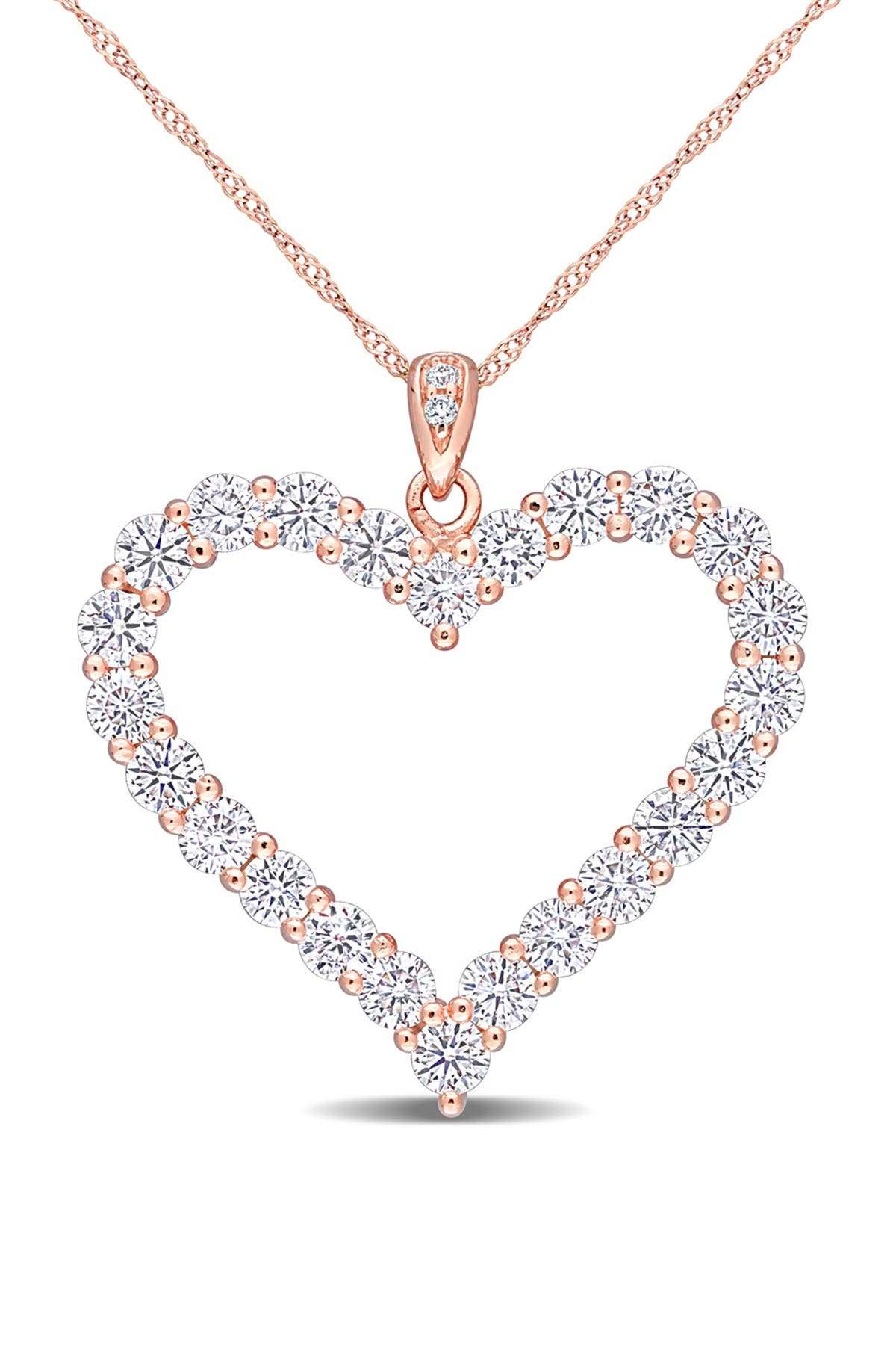 DELMAR Rose Gold Plated Sterling Silver Created Moissanite 2 2/5ctw Heart Pendant