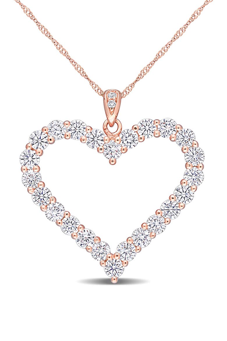 Rose Gold Plated Sterling Silver Created Moissanite 2 2/5ctw Heart Pendant, Main, color, WHITE