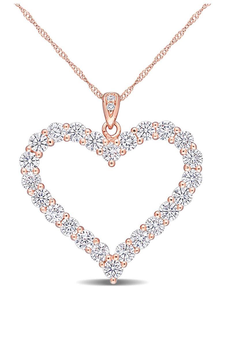 DELMAR Rose Gold Plated Sterling Silver Created Moissanite 2 2/5ctw Heart Pendant, Main, color, White