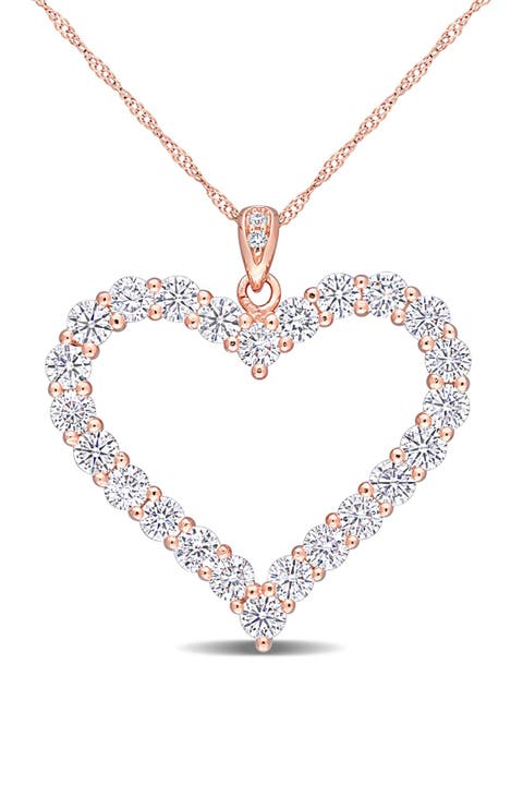 Rose Gold Plated Sterling Silver Created Moissanite 2 2/5ctw Heart Pendant