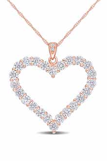DELMAR Rose Gold Plated Sterling Silver Created Moissanite 2 2/5ctw Heart Pendant