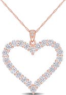 DELMAR Rose Gold Plated Sterling Silver Created Moissanite 2 2/5ctw Heart Pendant
