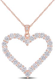 DELMAR Rose Gold Plated Sterling Silver Created Moissanite 2 2/5ctw Heart Pendant