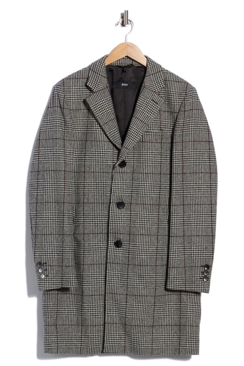 Plaid Wool Blend Coat, Main, color, OPEN GREY