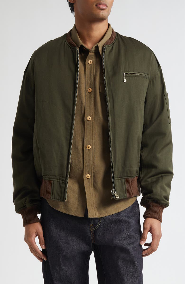 VISVIM Gunner Wool & Linen Bomber Jacket, Main, color, Olive