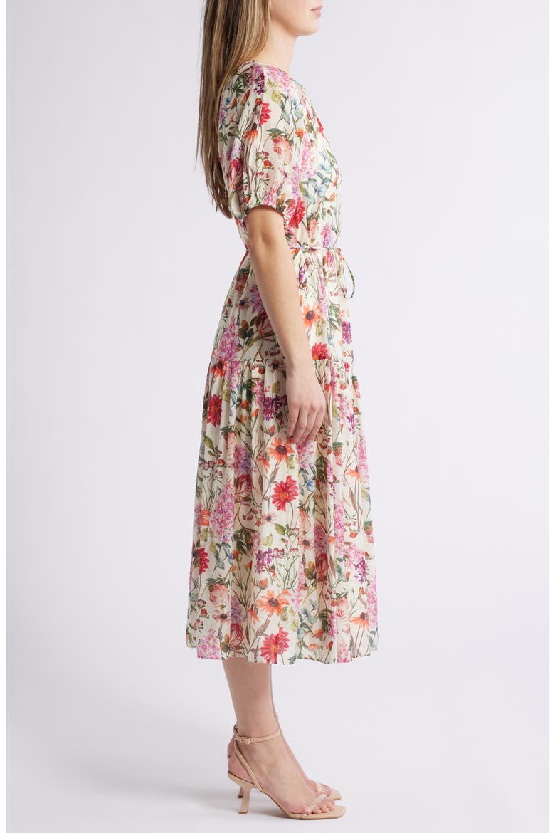 Floral Puff Sleeve Midi Dress, Alternate, color, IVORY MULTI