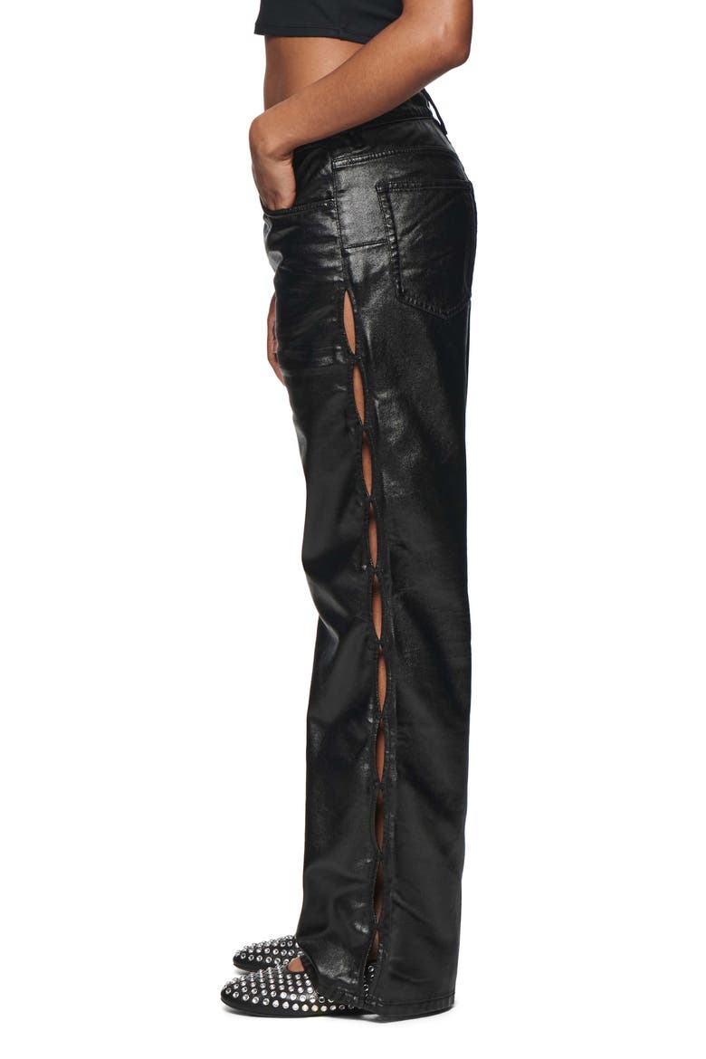 Side Cutout Coated Jeans, Alternate, color, BLACK