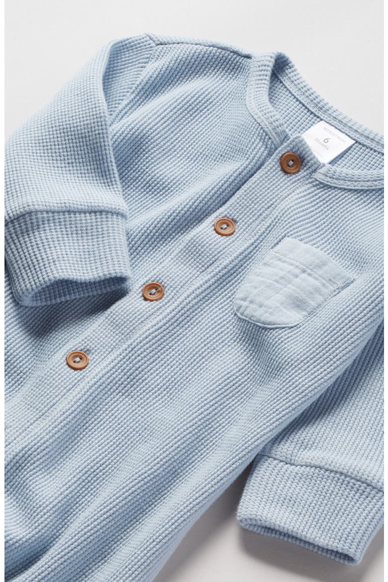 Waffle Knit Cotton Romper, Alternate, color, BLUE FOG
