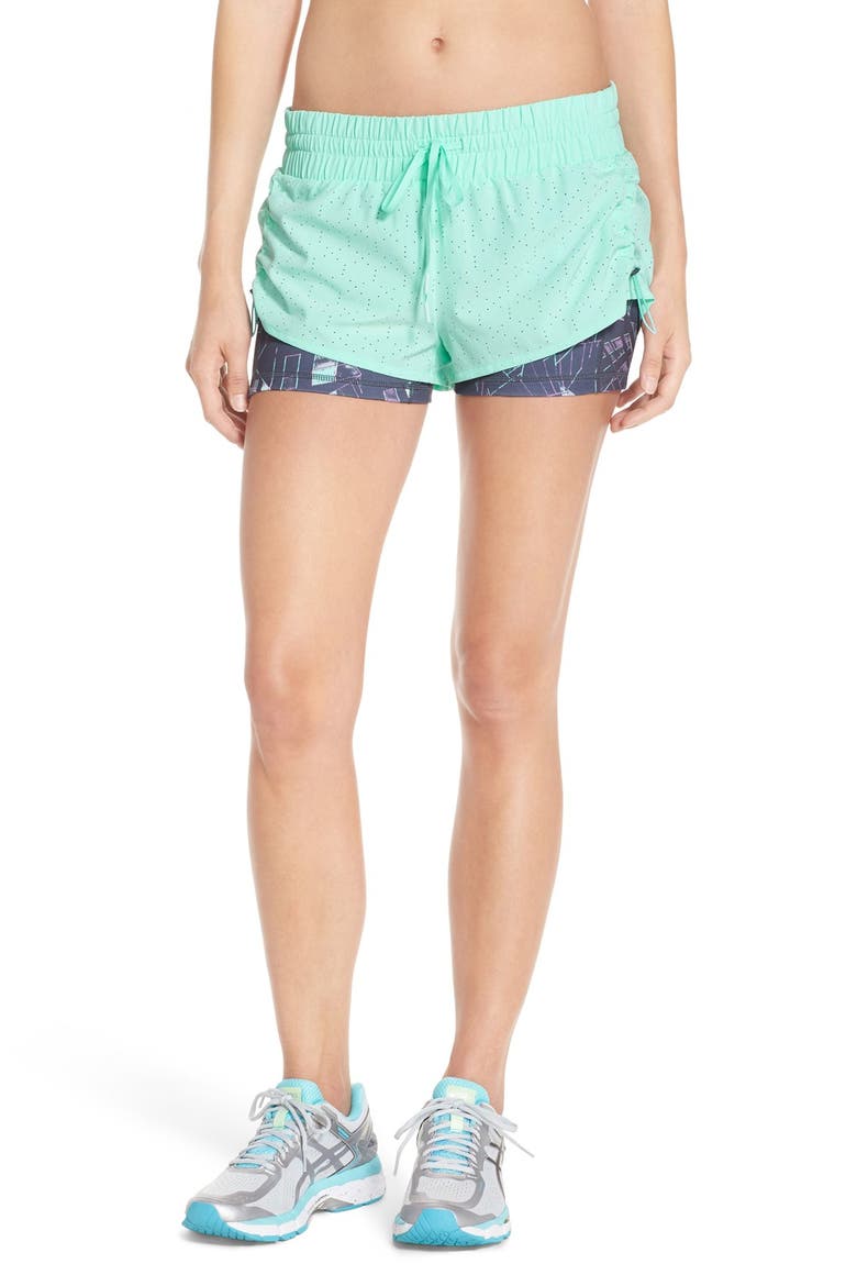 'Twice as Nice' Layered Shorts, Main, color, TEAL AERO