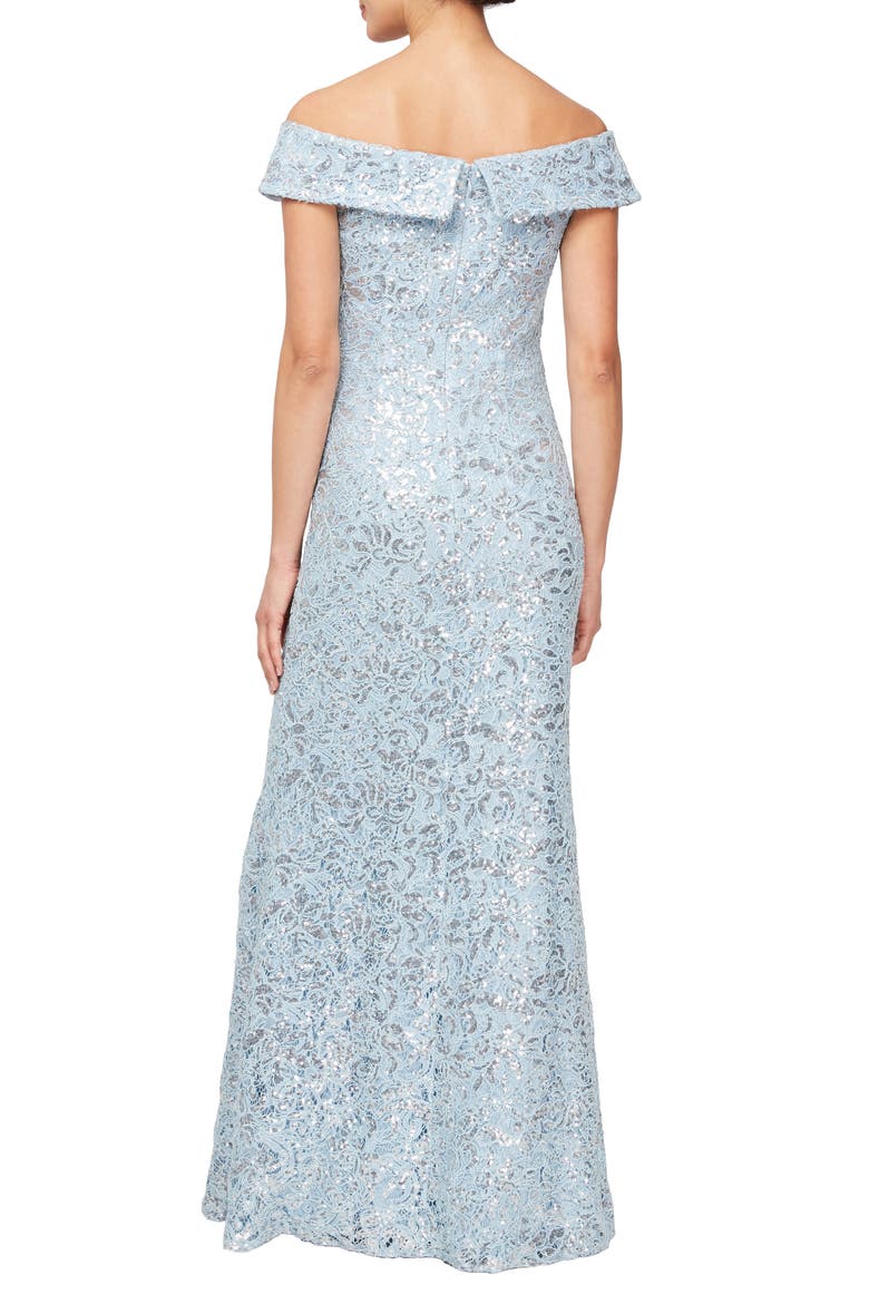 Floral Embroidered Sequin Off the Shoulder Gown, Alternate, color, HYDRANGEA