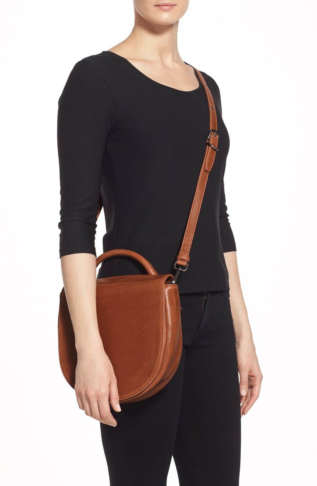 'Parabole' Vegan Leather Crossbody Bag, Alternate, color, CHILI