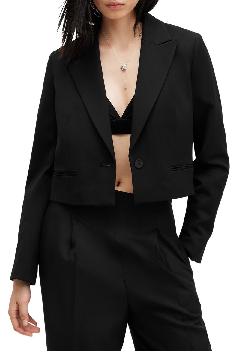 Shores One-Button Crop Blazer, Main, color, BLACK