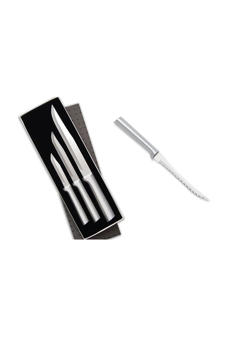 3 Piece Housewarming Knife Gift Set & 5-Inch Tomato Slicer Stainless Steel Serrated Blade, Main, color, Silver