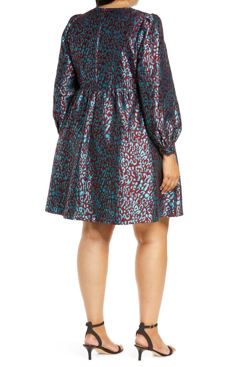 x Atlantic-Pacific Leopard Jacquard Long Sleeve Dress, Alternate, color, TEAL- MAROON LEOPARD