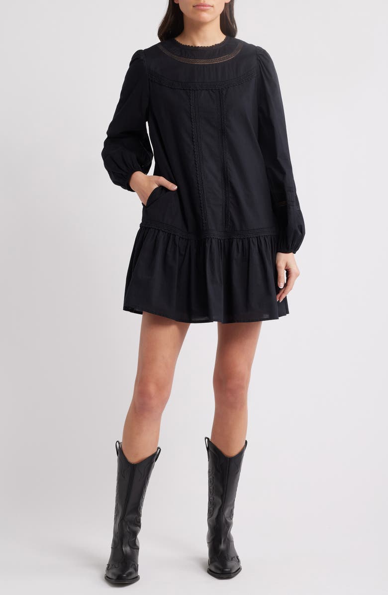 Treasure & Bond Lace Detail Long Sleeve Shift Dress, Main, color, 