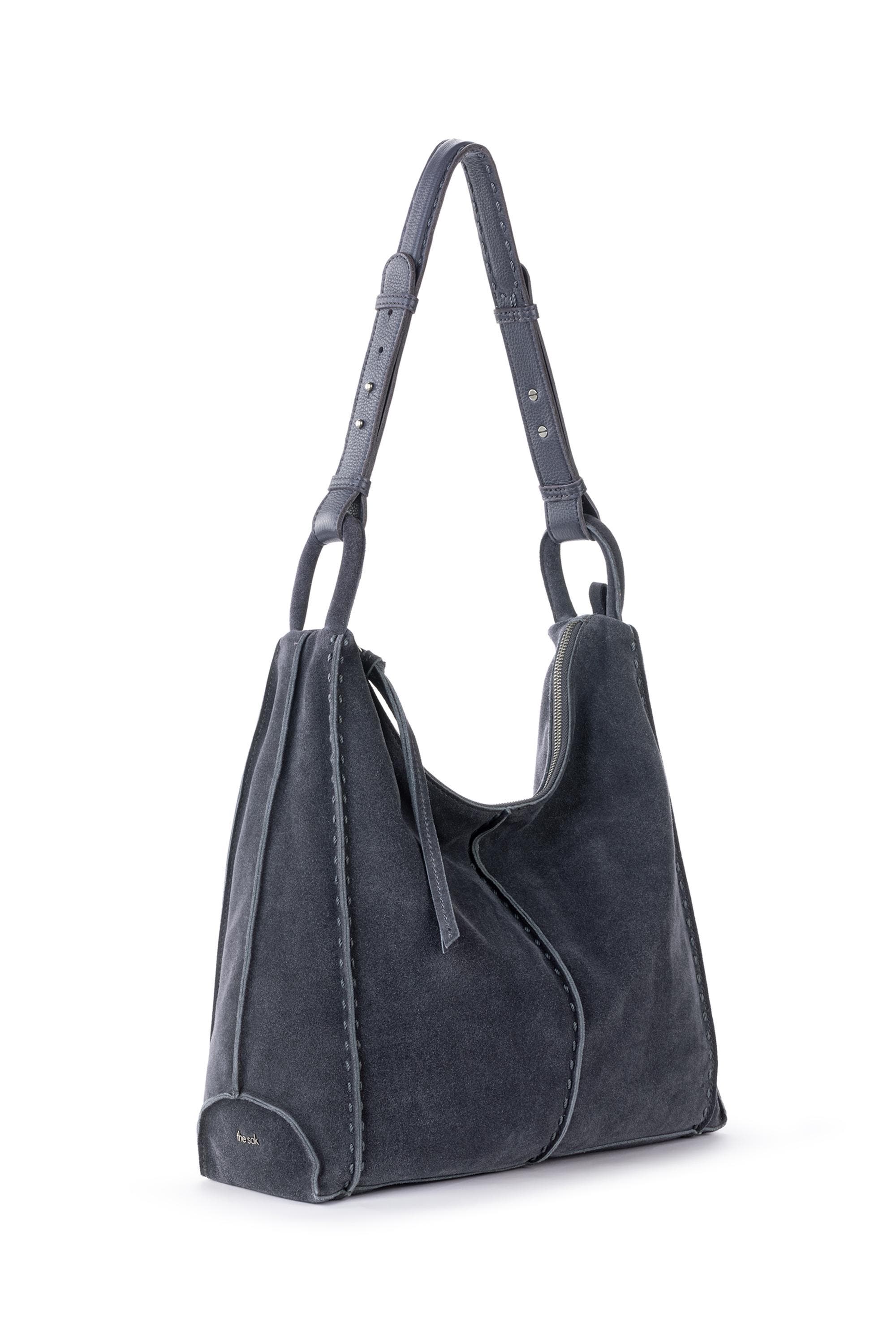 Los Feliz Bucket Hobo Leather Bag, Alternate, color, Storm Grey Suede