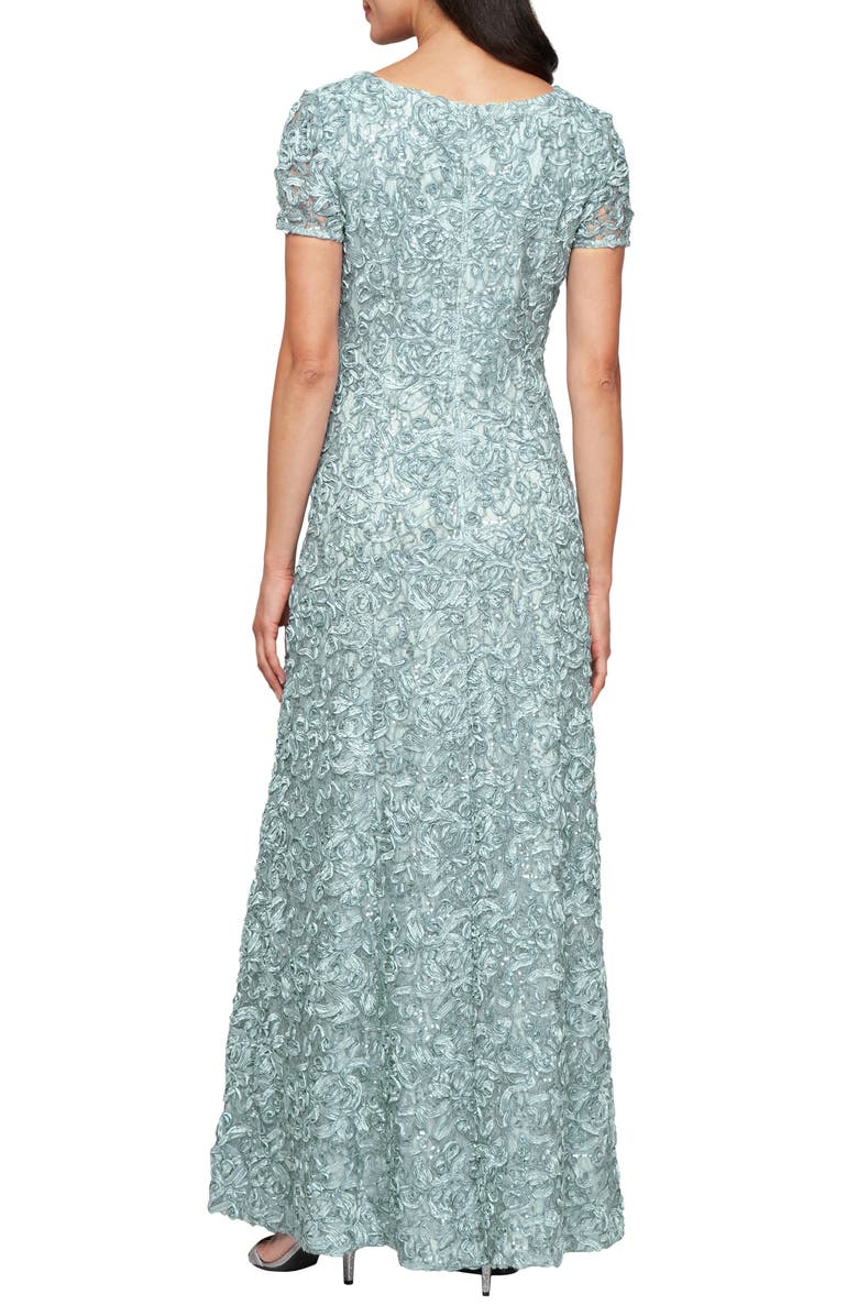 Alex Evenings Sequin Soutache Short Sleeve A-Line Gown, Alternate, color, Ice Sage