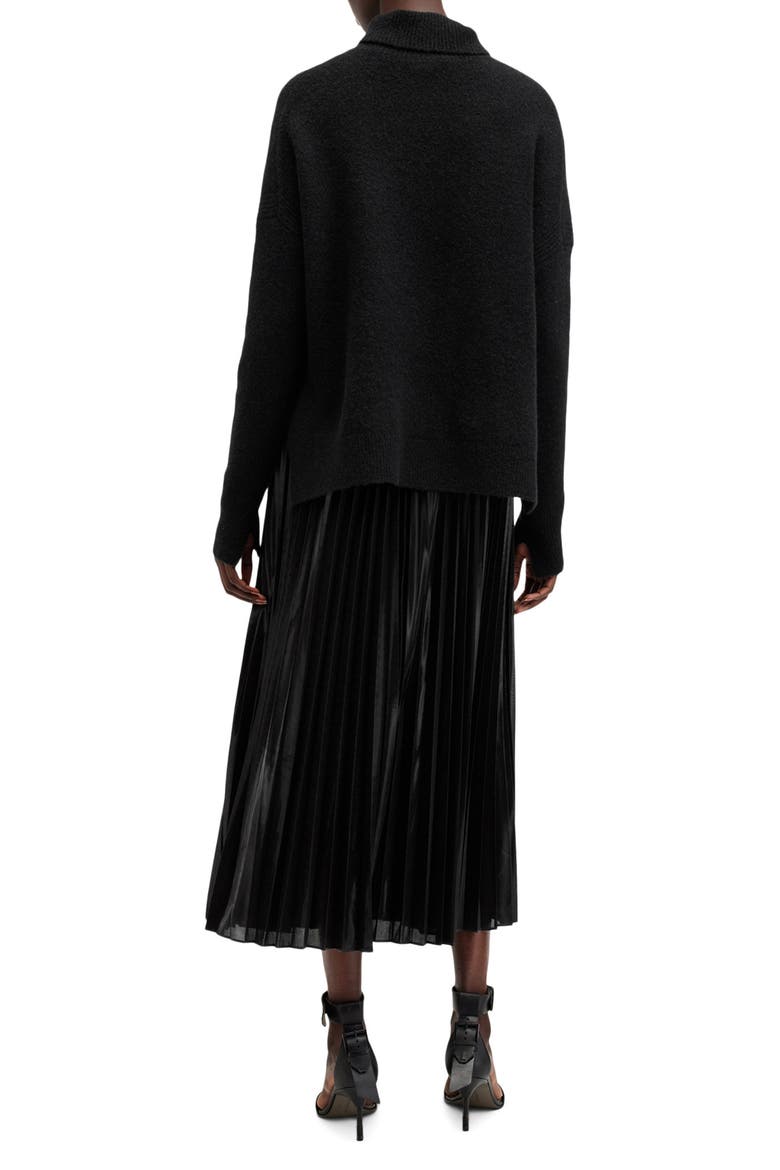 Spark Pleated Maxi Dress & Sweater Set, Alternate, color, BLACK