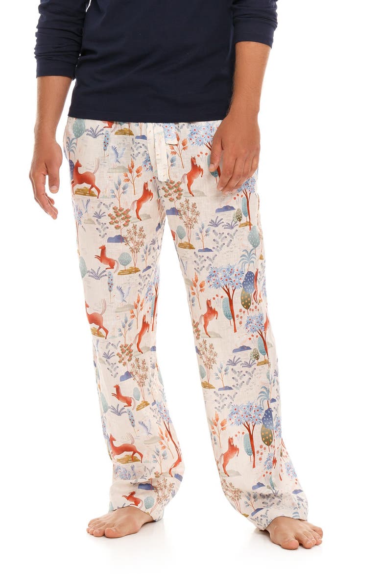 Drew Equus Horse Print Linen Pajama Pants, Main, color, BLUE