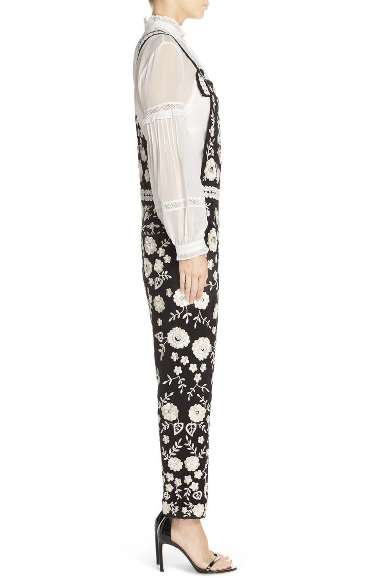 Embellished Organza Overalls, Alternate, color, BLACK/ CHALK