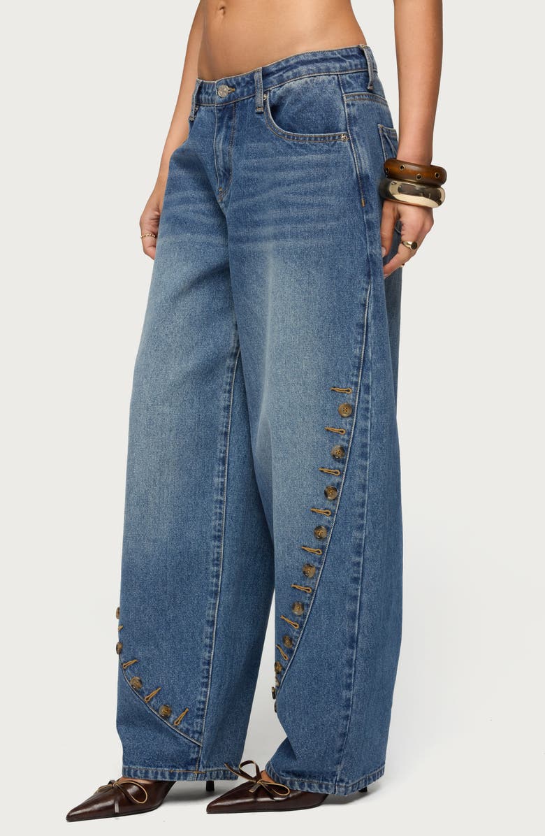 EDIKTED Button Stitch Barrel Leg Jeans, Alternate, color,