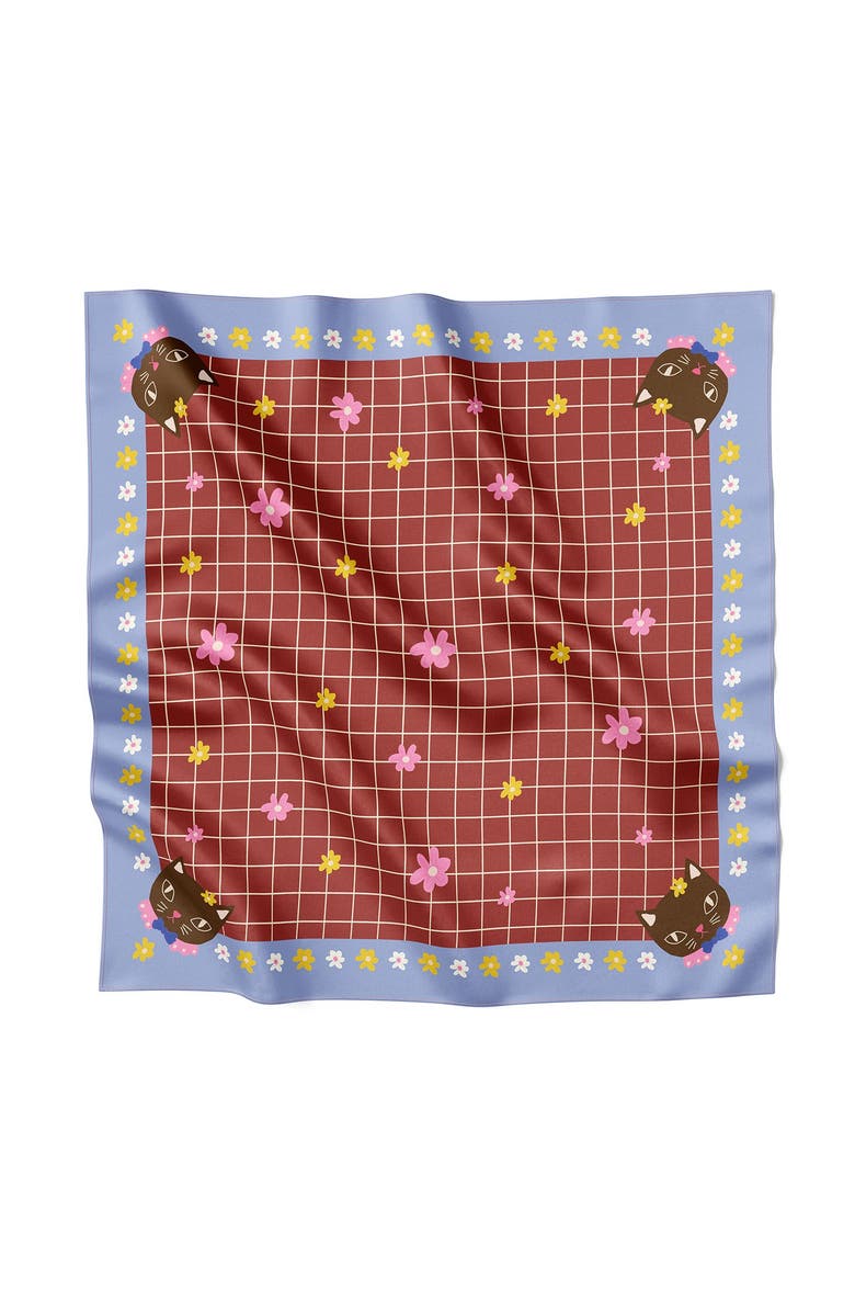 Centinelle Chat au Chocolat Silk Medium Square Scarf, Main, color, Red