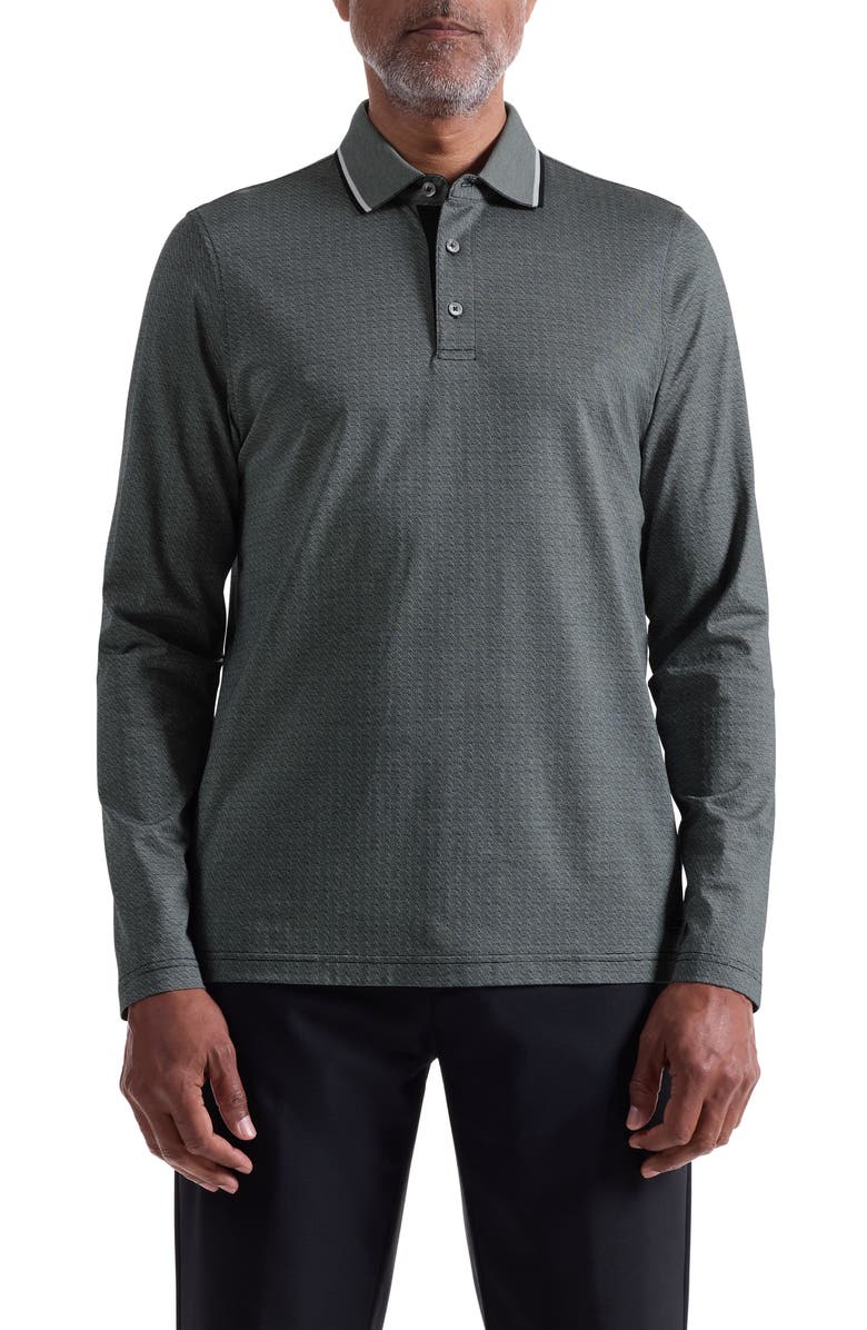Bugatchi Mercerized Cotton Long Sleeve Polo, Main, color, Black