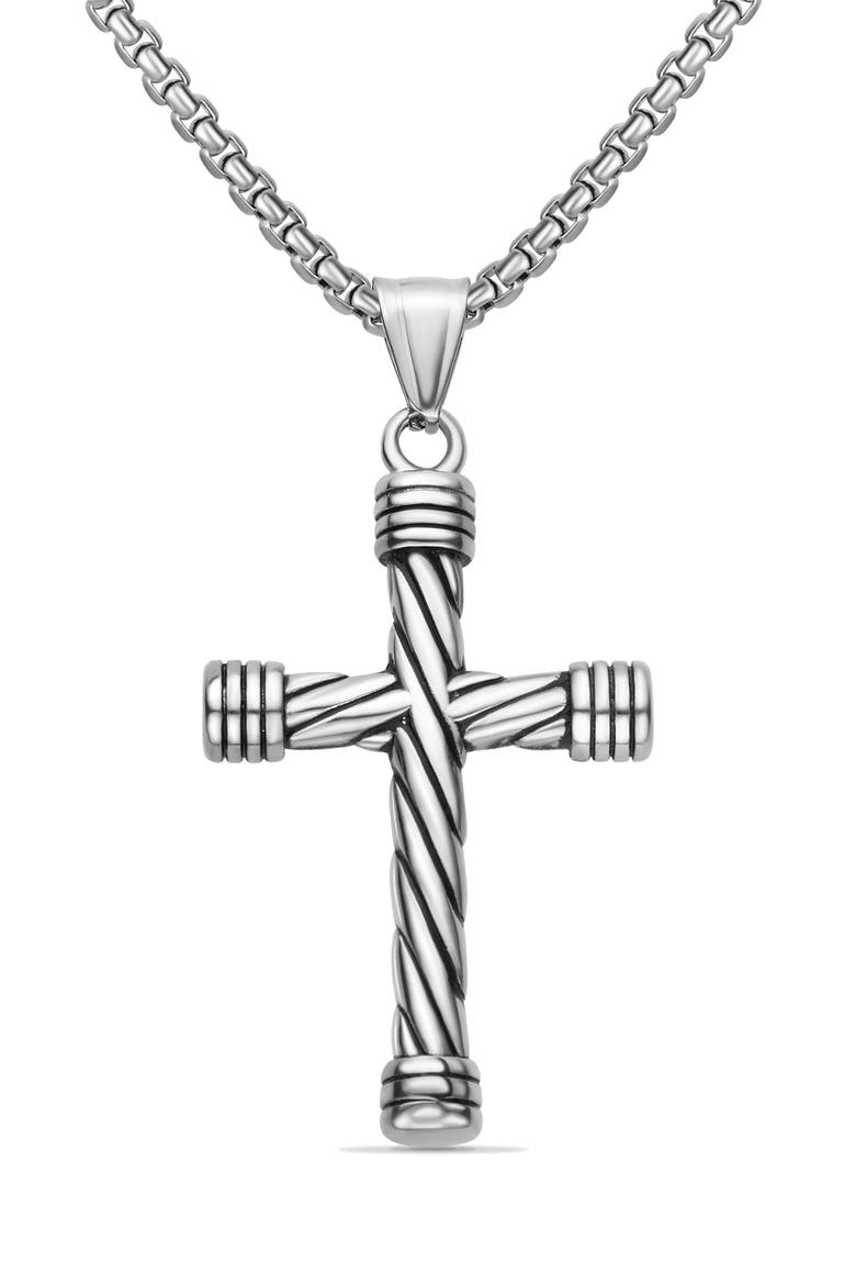 Men's Twisted Cross Pendant Necklace, Main, color, SILVER