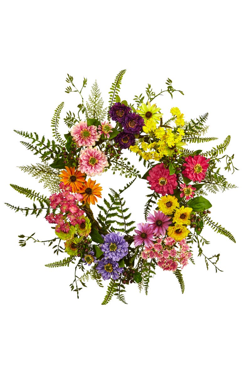 NEARLY NATURAL Mixed Flower Wreath, Main, color, Multicolor