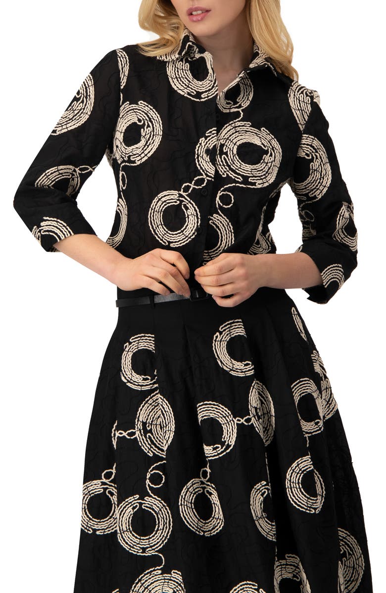 IVONNE Black Cropped Shirt with Circular Embroidery, Main, color, 