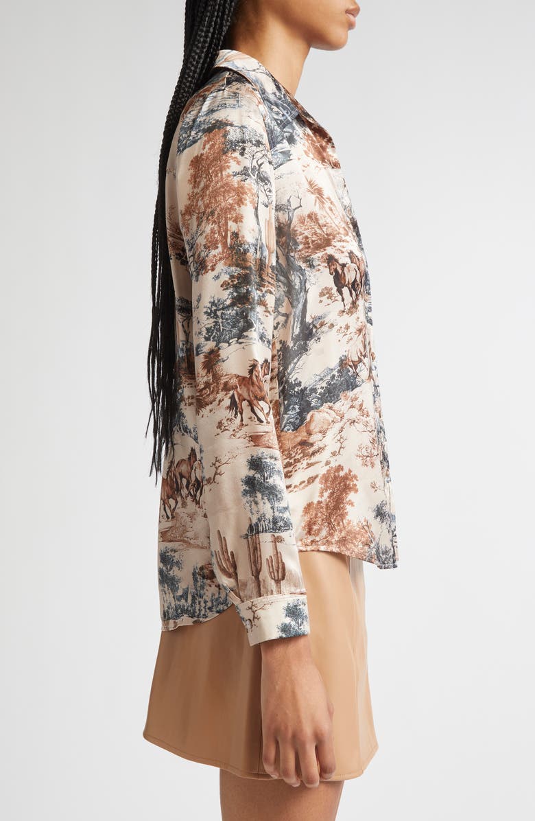 L'AGENCE Tyler Print Silk Button-Up Shirt, Alternate, color, Tan Mt Western Toile