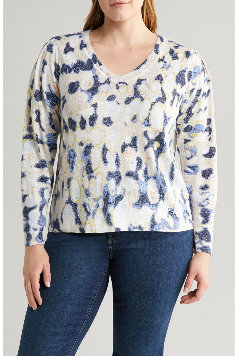 Rolling Clouds V-Neck Sweater, Main, color, BLUE MULTI