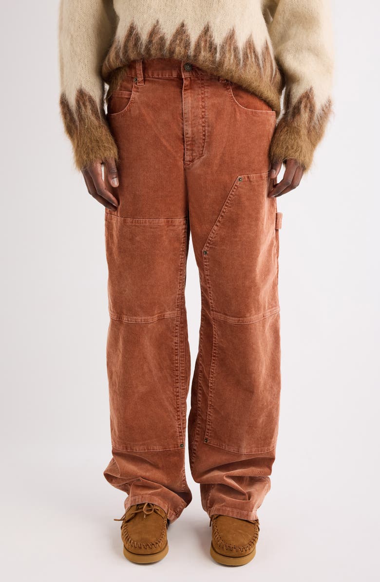 Isabel Marant Lorson Wide Leg Stretch Cotton Corduroy Pants, Main, color, Rust