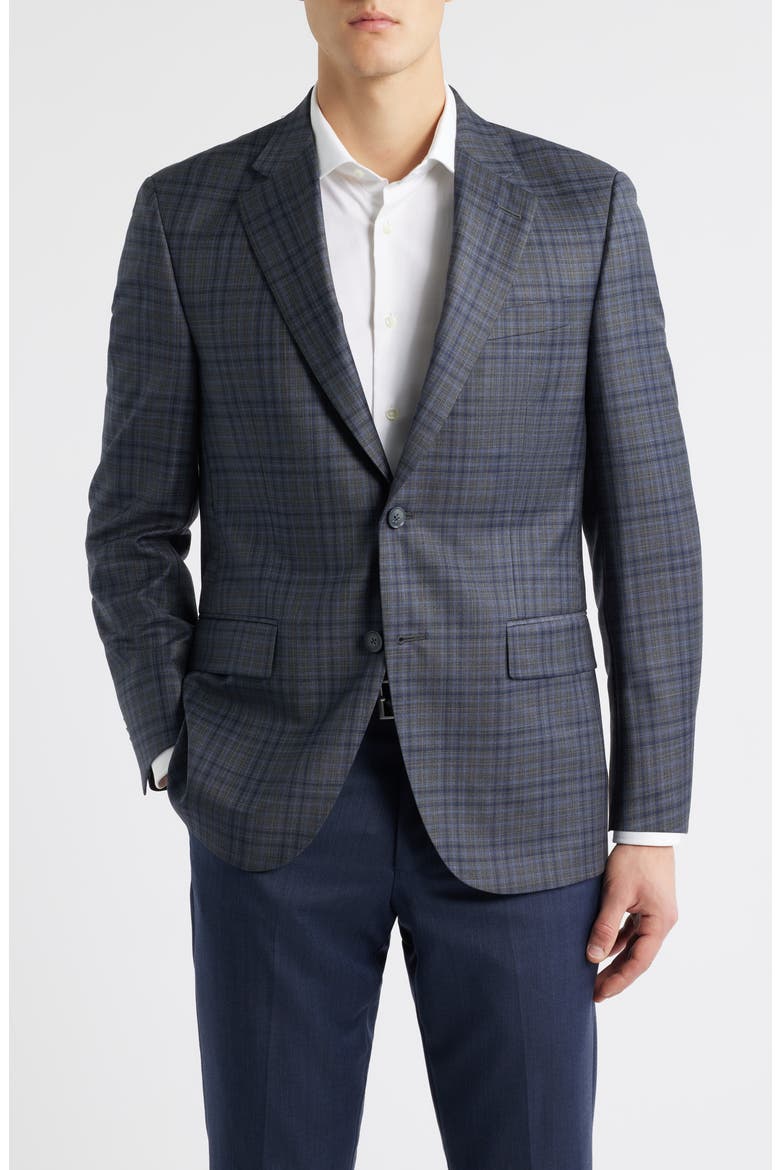 Flynn Classic Fit Grey Plaid Wool Sport Coat, Main, color, CHARCOAL