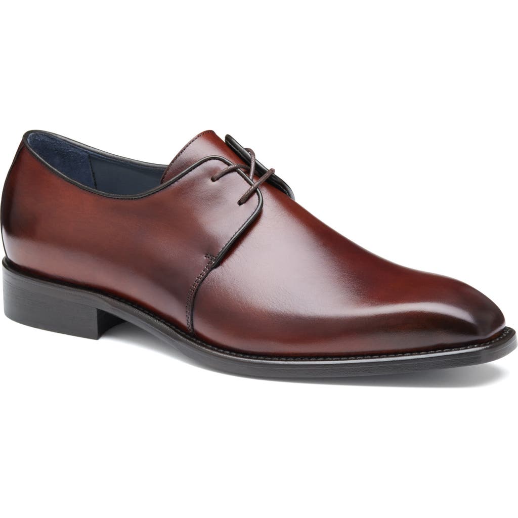 Johnston & Murphy Collection Larson Plain Toe Derby In Mahogany Italian Calfskin