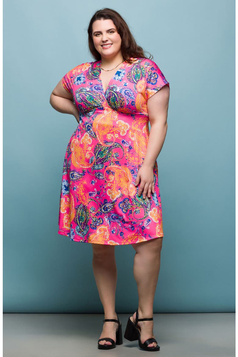 Print Surplice V-Neck Dress, Alternate, color, PINK MULTI