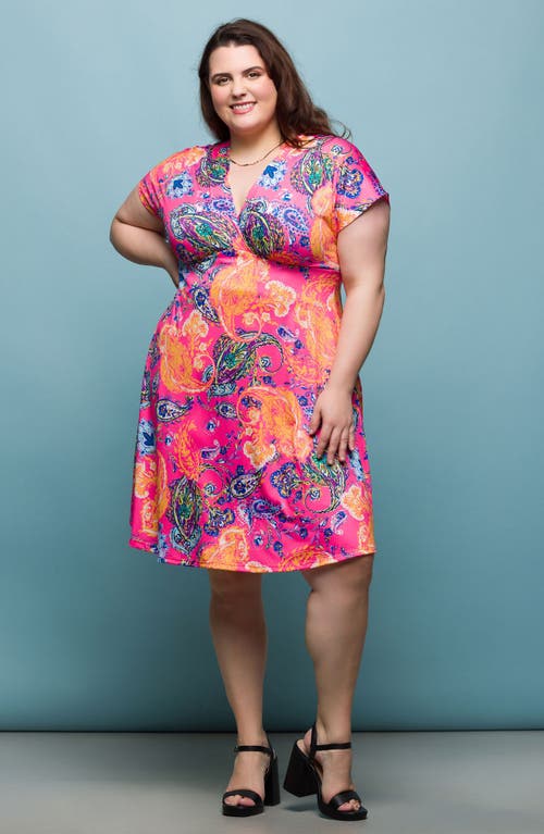 24seven Comfort Apparel Plus Size V-neck Empire Waist Knee Length Dress