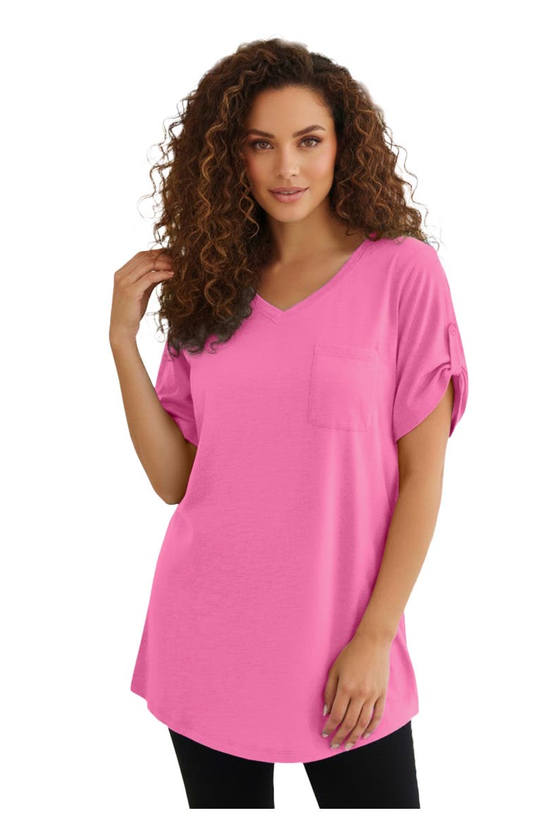 Plus Size Slub V Neck Boyfriend Tunic Top, Main, color, VINTAGE ROSE