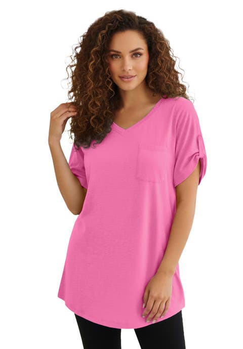Plus Size Slub V-Neck Boyfriend Tunic Top (Plus)