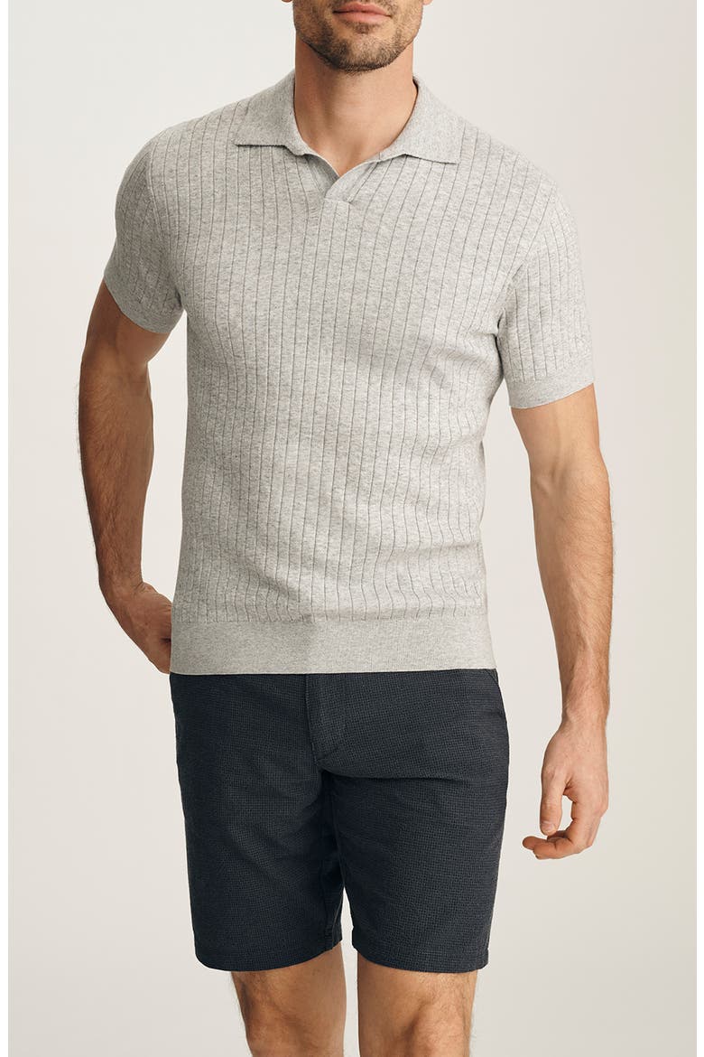 Mélange Johnny Collar Short Sleeve Cotton Sweater, Main, color, LIGHT GREY