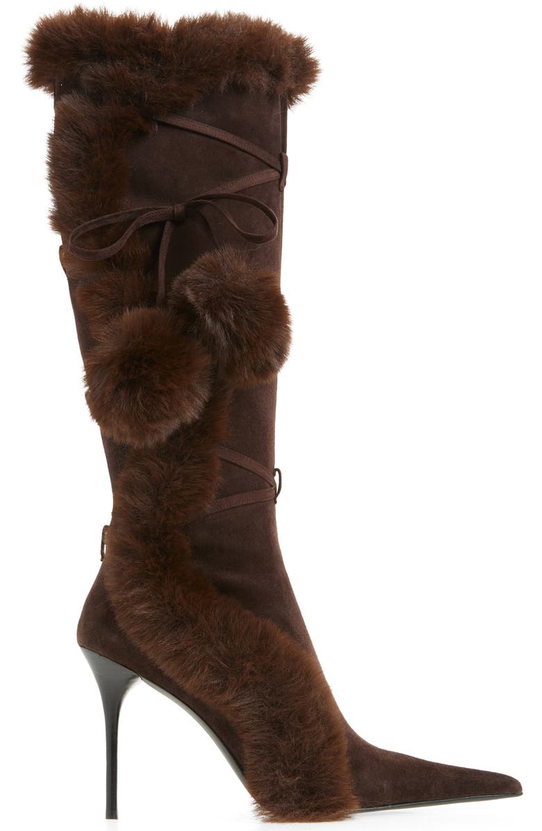 Jeffrey Campbell Chilly Faux Fur Trim Pointed Toe Boot, Alternate, color, Brown Combo