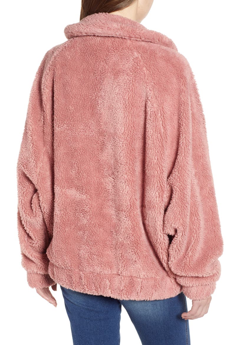 Batwing Teddy Fleece Jacket, Alternate, color, PINK