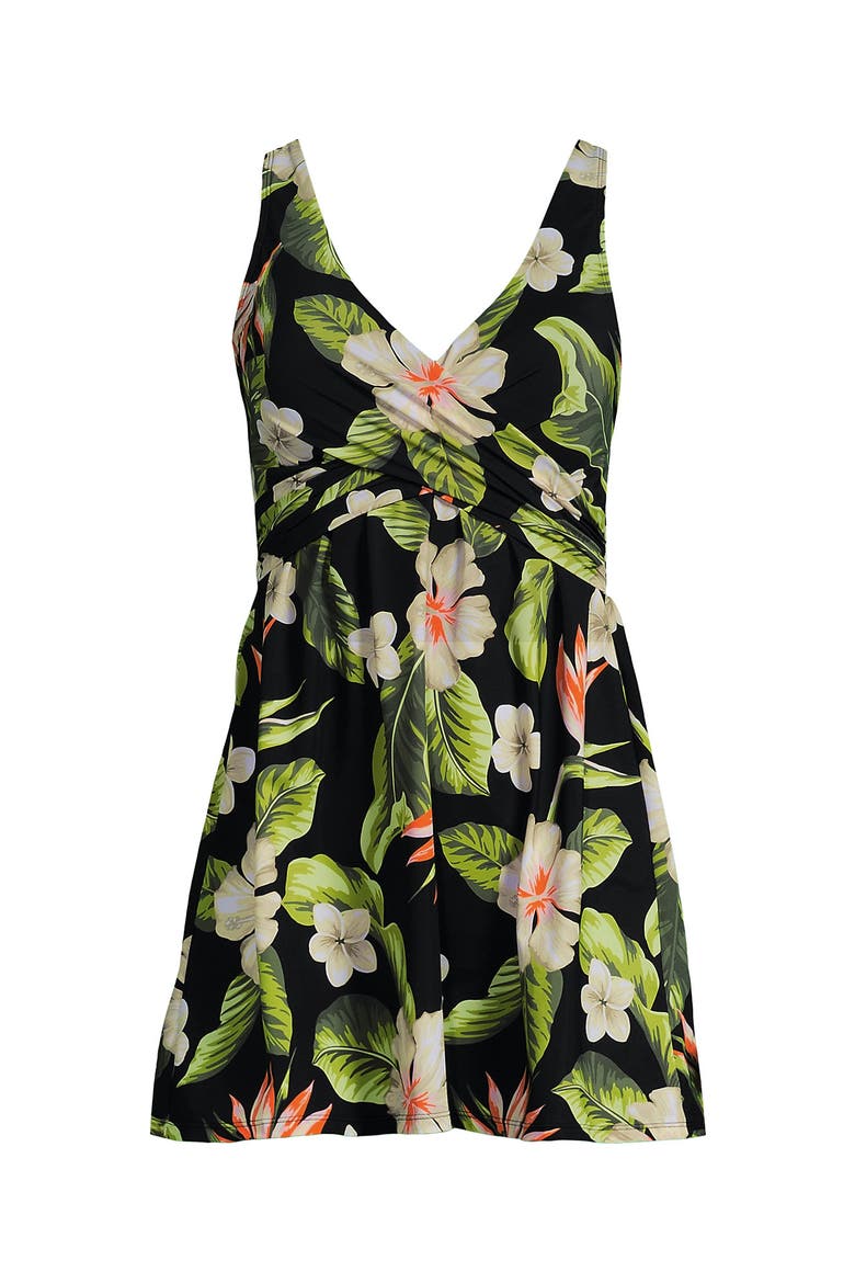 Plus Size New SlenderSuit Wrap Swim Dress Swimsuit, Alternate, color, Hibiscus Floral/Black