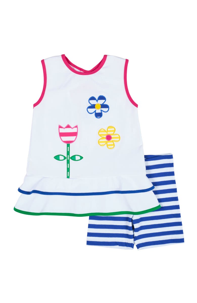 Florence Eiseman Stripe Knit Short Set With Flowers, Main, color, White / Royal