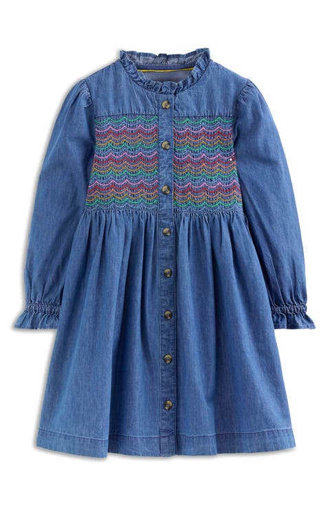 Kids' Smocked Long Sleeve Denim Shirtdress (Toddler, Little Kid & Big Kid)
