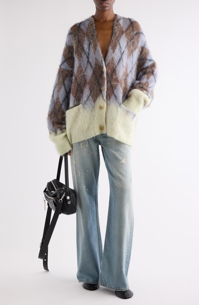 Acne Studios Katcher Argyle Mohair & Wool Blend Cardigan, Alternate, color, Grey/ Brown